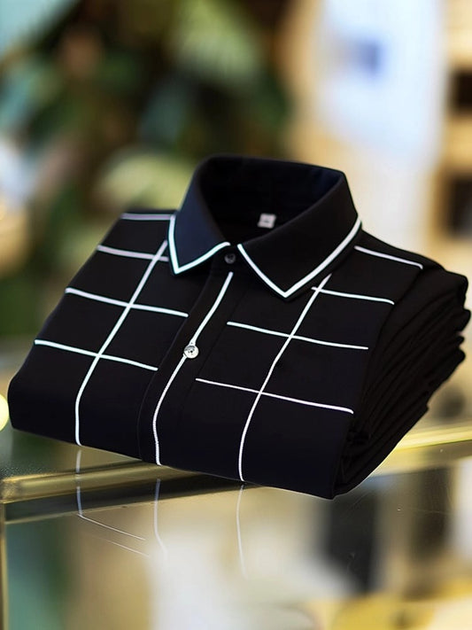 Men's Classic Business Logo Button Short Sleeve Polo Shirt