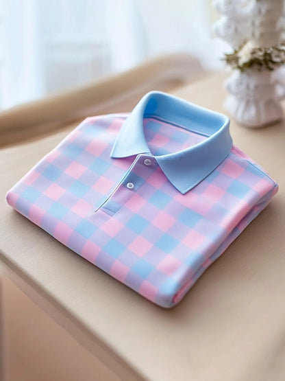 Men's Classic Business Logo Button Short Sleeve Polo Shirt