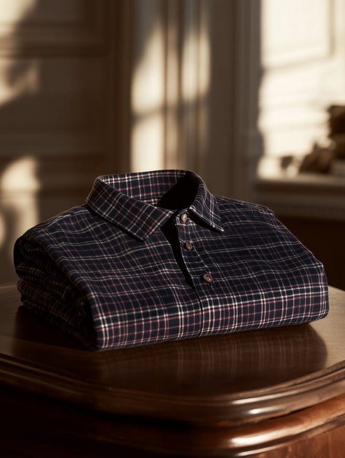 Men's Classic Business Contrasting Plaid Button Short Sleeve Polo Shirt