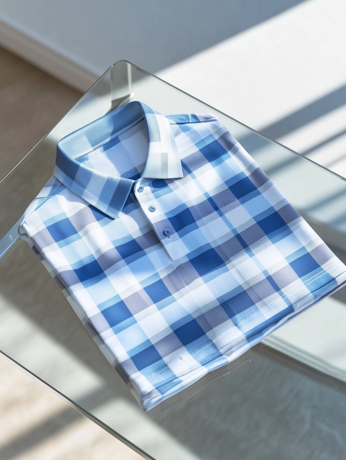 Men's Classic Business Plaid Button Short Sleeve Polo Shirt