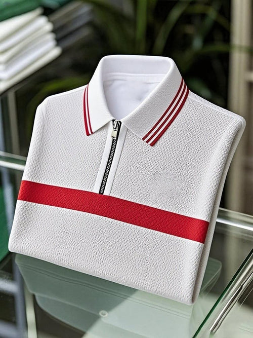 Men's Business Casual Logo Waffle Zip-Up Short Sleeve Polo