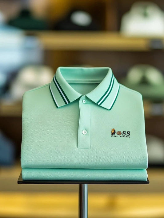 Men's Classic Business Logo Button Short Sleeve Polo Shirt