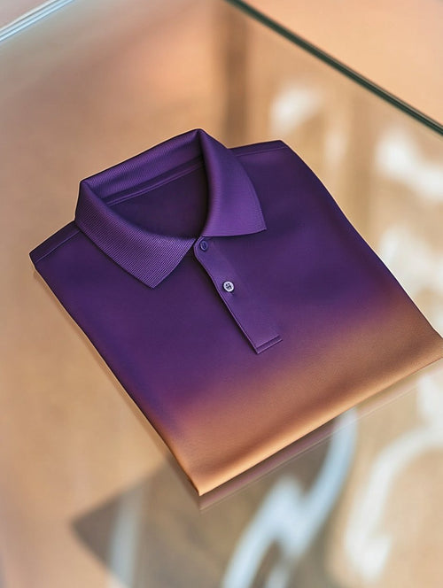 Men's Classic Business Fade Button Short Sleeve Polo Shirt