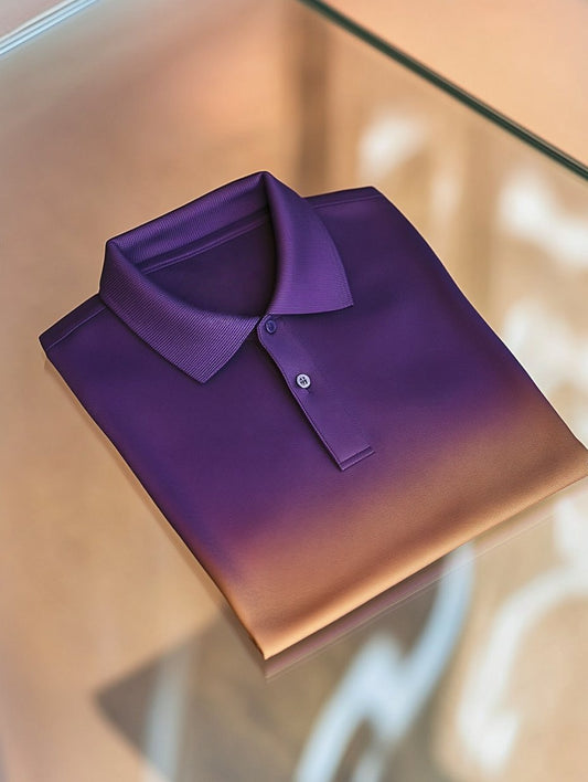 Men's Classic Business Fade Button Short Sleeve Polo Shirt