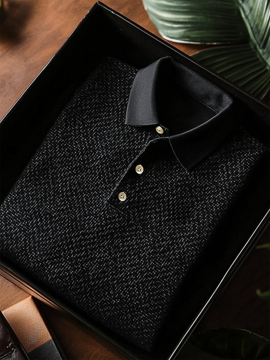 Men's Business Casual Geometric Button Short Sleeve Polo Shirt