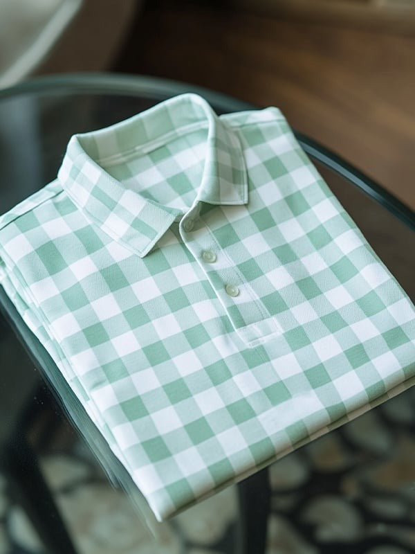 Men's Business Casual Plaid Logo Button Short Sleeve Polo Shirt