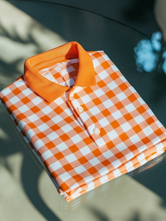 Men's Business Casual Plaid Logo Button Short Sleeve Polo Shirt