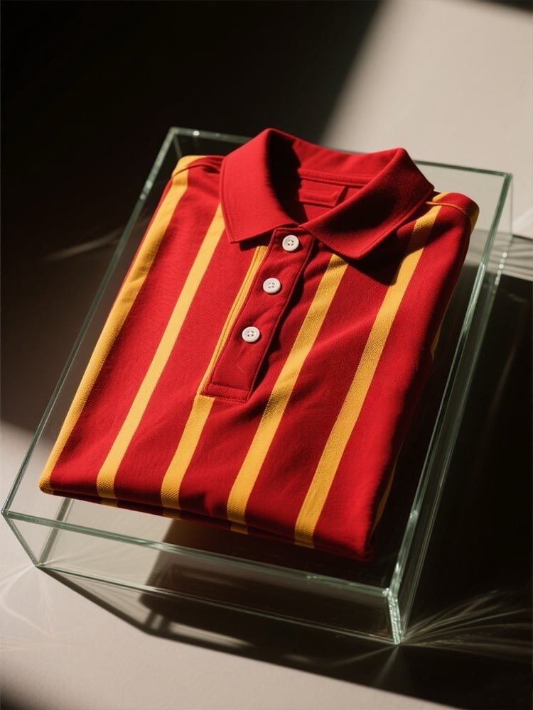 Men's Business Casual Striped Logo Button Short Sleeve Polo Shirt