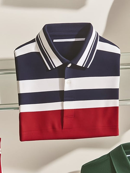 Men's Business Casual Plaid Logo Button Short Sleeve Polo Shirt
