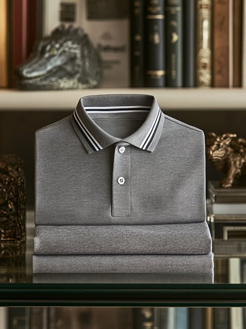 Men's Business Casual Plaid Logo Button Short Sleeve Polo Shirt
