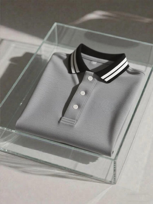 Men's Business Casual Logo Button Short Sleeve Polo Shirt