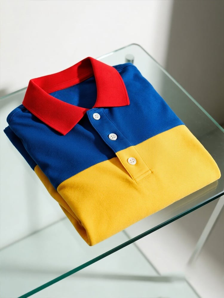 Men's Business Casual Contrast Button Short Sleeve Polo Shirt