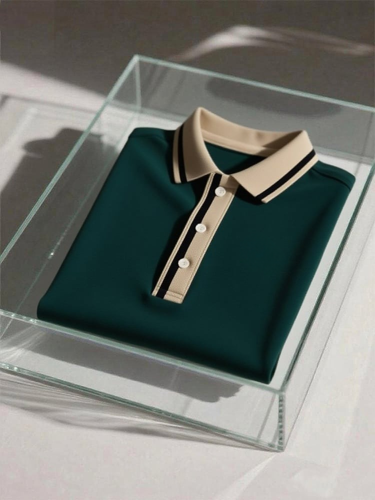 Men's Business Casual Logo Button Short Sleeve Polo Shirt