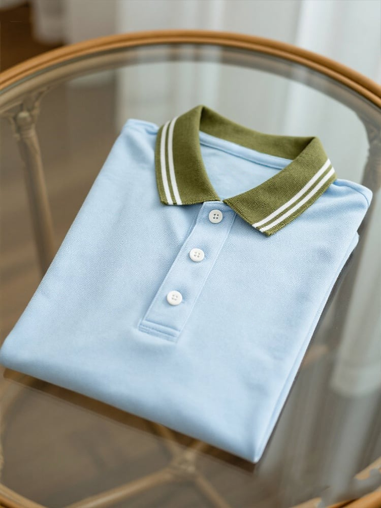 Men's Business Casual Logo Button Short Sleeve Polo Shirt