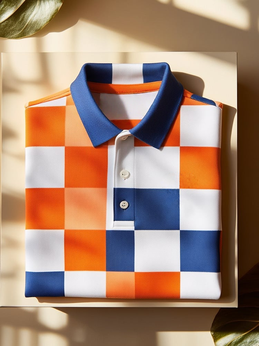 Men's Classic Business Logo Button Short Sleeve Polo Shirt