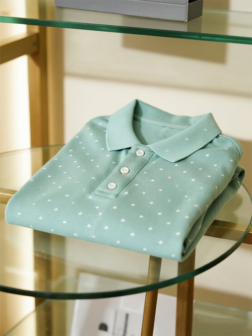 Men's Business Casual Simple Polka Dot Design Button Short Sleeve Polo Shirt