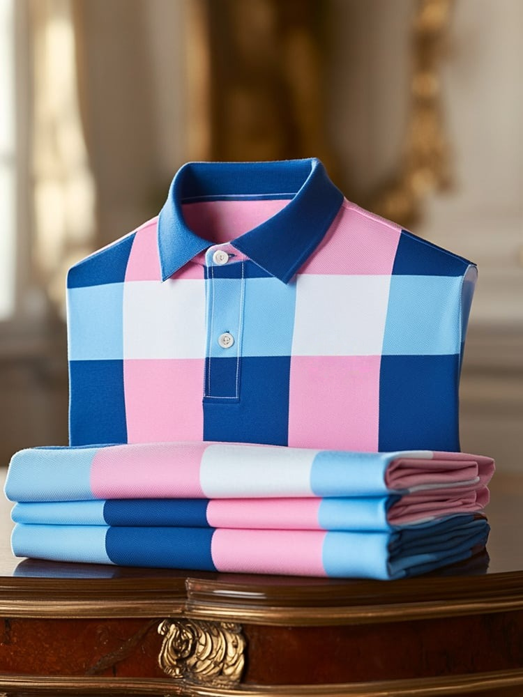 Men's Classic Business Logo Button Short Sleeve Polo Shirt