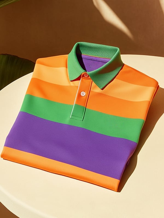 Men's Classic Business Logo Button Short Sleeve Polo Shirt