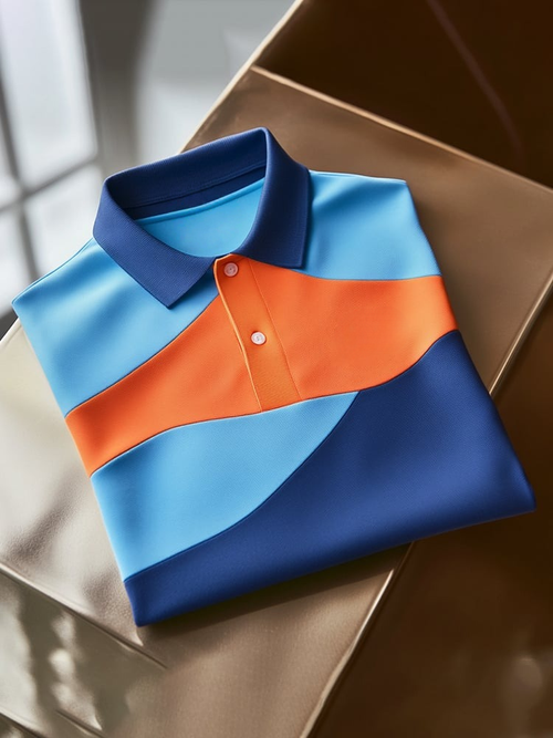 Men's Classic Business Logo Button Short Sleeve Polo Shirt