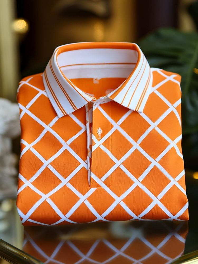 Men's Classic Business Logo Button Short Sleeve Polo Shirt