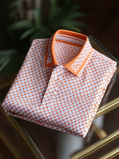 Men's Classic Business Logo Button Short Sleeve Polo Shirt