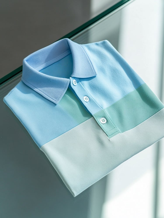 Men's Smart Casual Color Block Logo Button Short Sleeve Polo Shirt