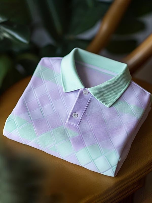 Men's Classic Business Contrast Logo Button Short Sleeve Polo Shirt