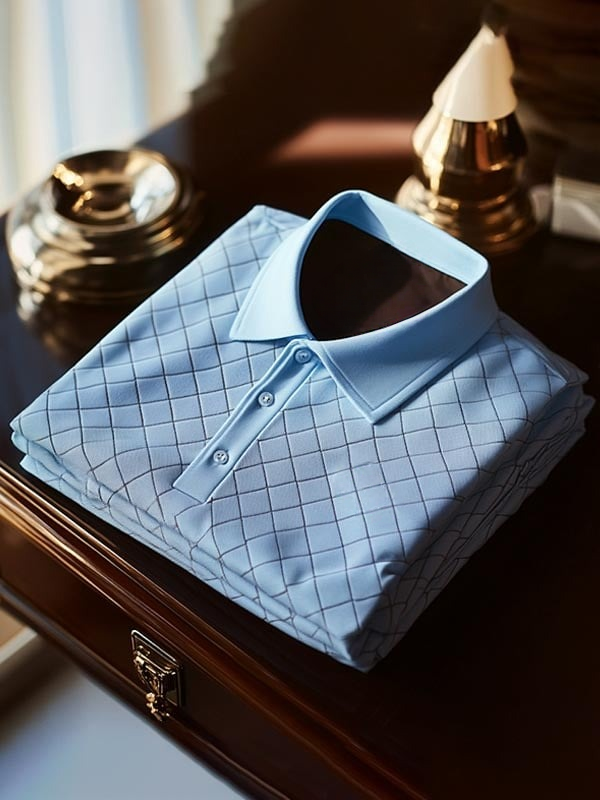 Men's Classic Business Diamond Logo Button Short Sleeve Polo Shirt
