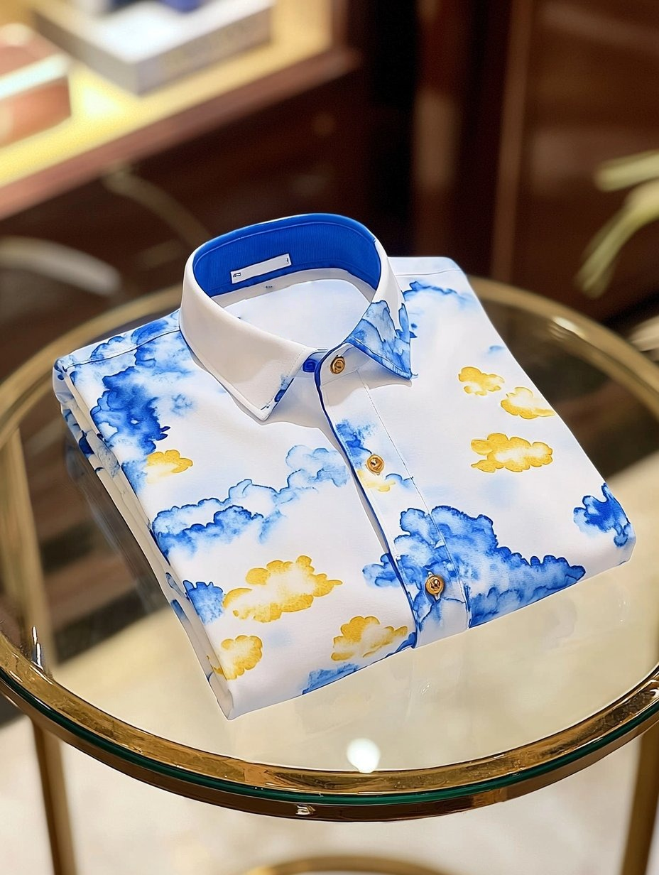 Men's Business Casual Fish Embroidered Button Short Sleeve Polo Shirt
