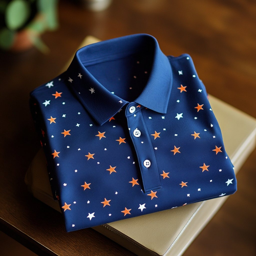 Men's Business Casual Fish Embroidered Button Short Sleeve Polo Shirt