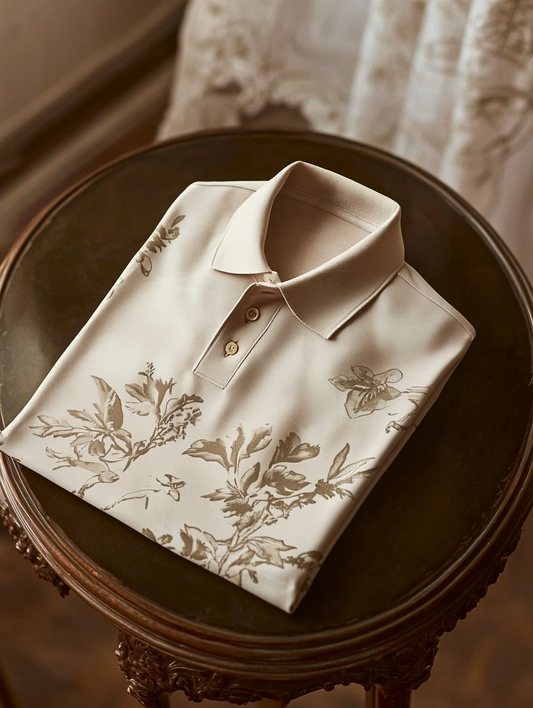Men's Business Casual Fish Embroidered Button Short Sleeve Polo Shirt