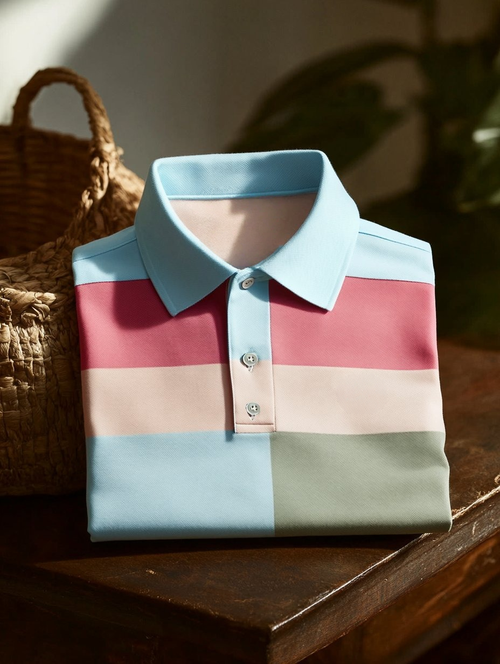 Men's Business Casual Fish Embroidered Button Short Sleeve Polo Shirt