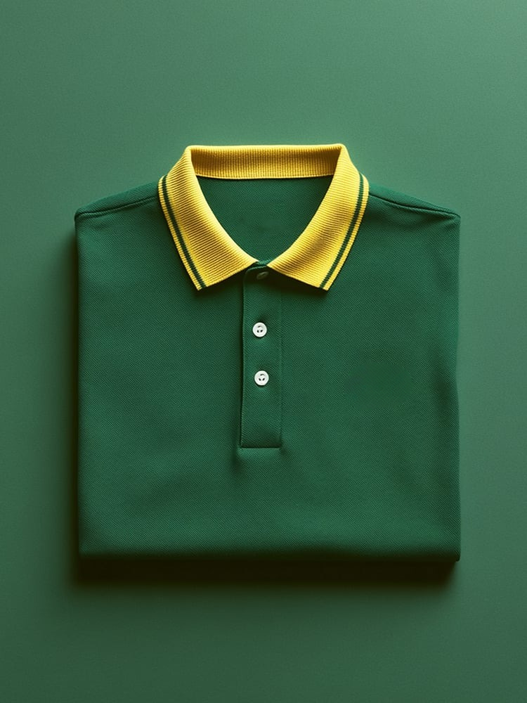 Men's Business Casual Green Logo Button Short Sleeve Polo Shirt