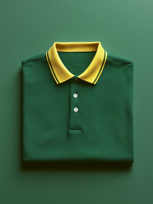 Men's Business Casual Green Logo Button Short Sleeve Polo Shirt