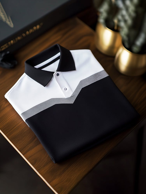 Men's Classic Business Check Logo Button Short Sleeve Polo Shirt