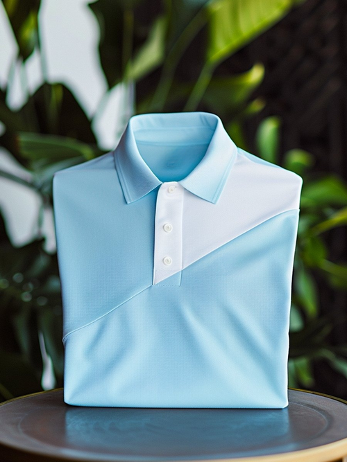 Men's Business Casual White and Blue Logo Button Short Sleeve Polo Shirt
