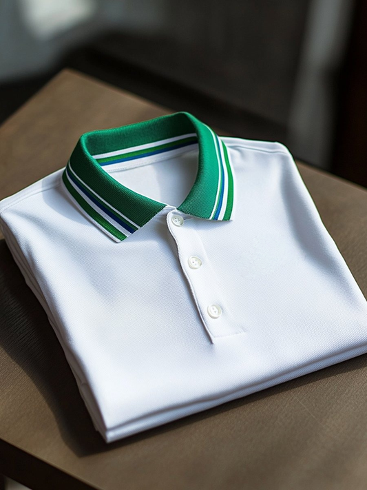 Men's Business Casual White Logo Button Short Sleeve Polo Shirt