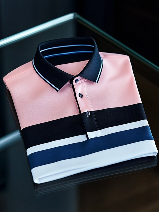 Men's Business Casual Fish Embroidered Button Short Sleeve Polo Shirt