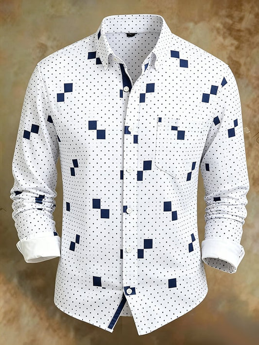 Men's Retro Abstract Art Print Comfortable Business Style Shirt