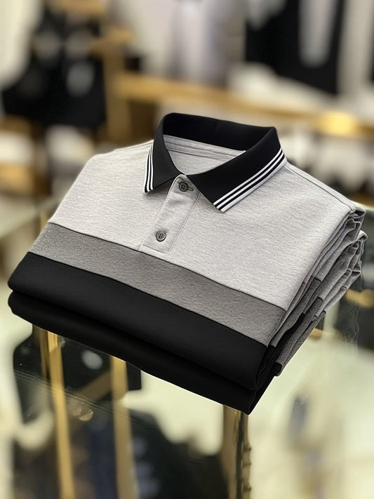 Men's Business Logo Button-Down Short Sleeve Polo Shirt