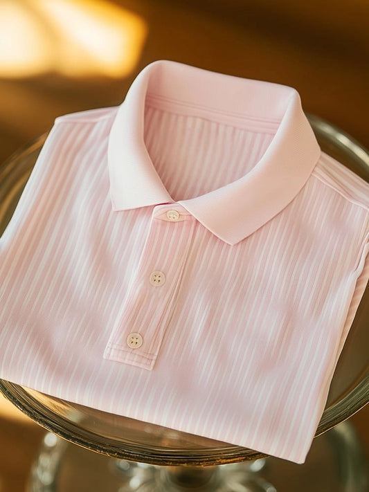 Men's Business Casual Striped Button Short Sleeve Polo Shirt