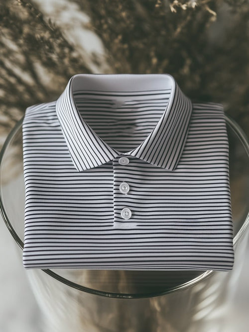 Men's Business Casual Striped Button Short Sleeve Polo Shirt