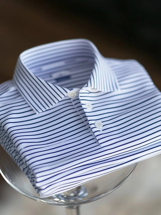 Men's Business Casual Striped Button Short Sleeve Polo Shirt