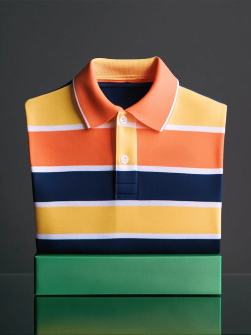 Men's Business Casual Logo Button Short Sleeve Polo Shirt
