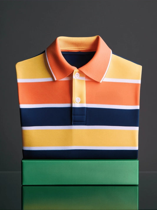 Men's Business Casual Logo Button Short Sleeve Polo Shirt