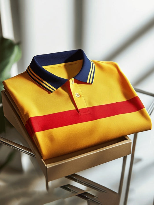 Men's Business Casual Logo Button Short Sleeve Polo Shirt