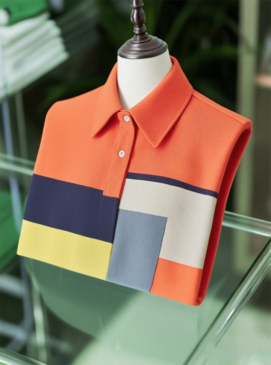 Men's Smart Casual Color Block Logo Button Short Sleeve Polo Shirt