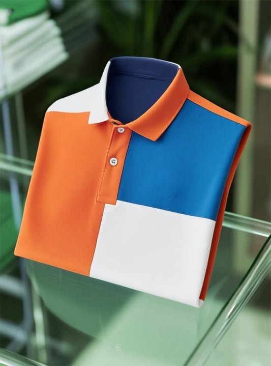 Men's Business Casual Logo Button Short Sleeve Polo Shirt