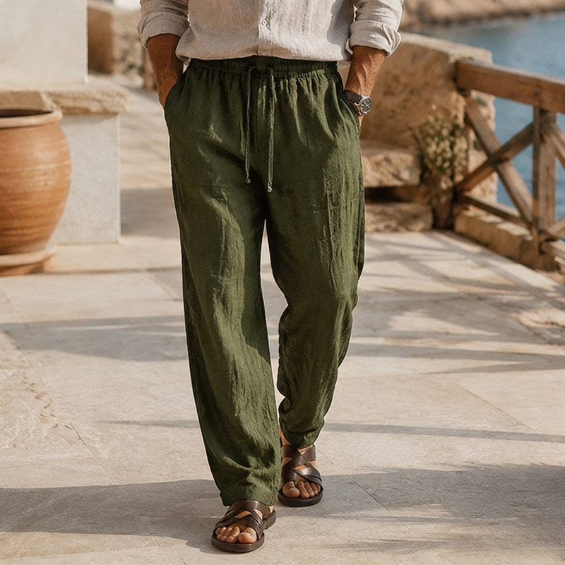 Fashioninprint Men's Beach Vacation Loose-Fit Lightweight Linen Trousers