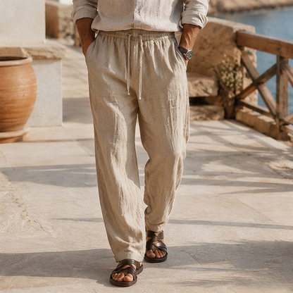 Fashioninprint Men's Beach Vacation Loose-Fit Lightweight Linen Trousers